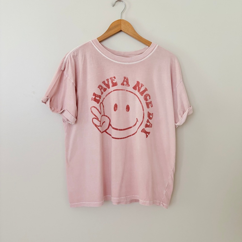 Girl Dangerous T-Shirt Have A Nice Day M Pink Graphic Tee Retro Organic Cotton